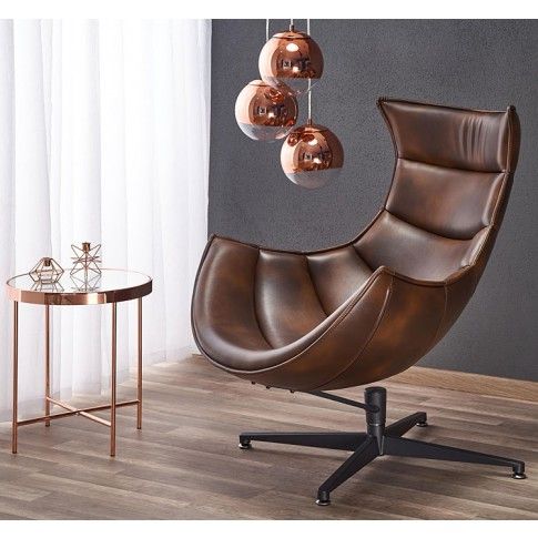 Szczegółowe zdjęcie nr 4 produktu Skórzany obrotowy fotel wypoczynkowy Lavos - brązowy