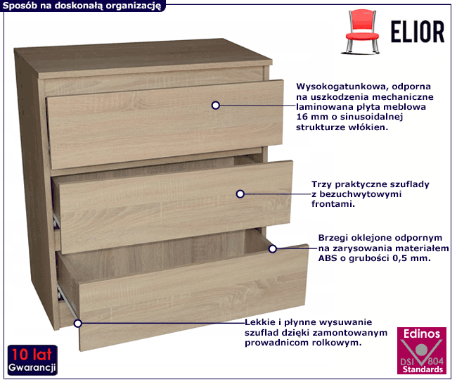 Minimalistyczna komoda z 3 szufladami Hisa 3X