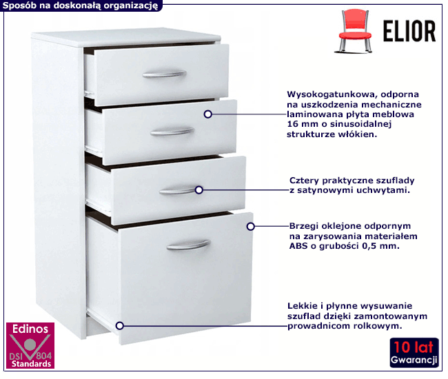 Biała szafka stojąca z 4 szufladami Umit