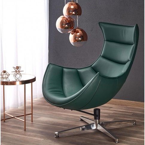 Szczegółowe zdjęcie nr 4 produktu Skórzany obrotowy fotel wypoczynkowy do salonu Lavos - zielony
