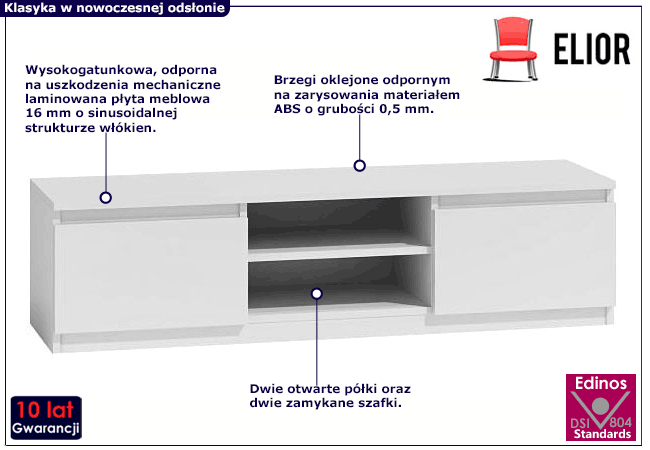 Biała szafka pod telewizor z półkami Valetta