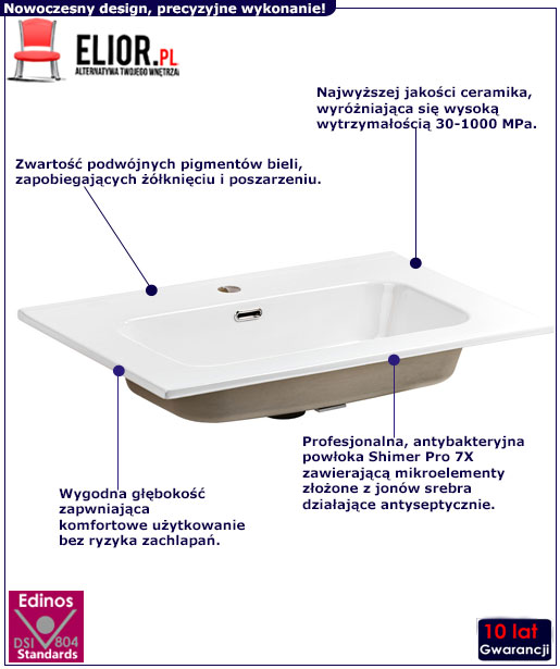 Biała ceramiczna umywalka meblowa Zelma