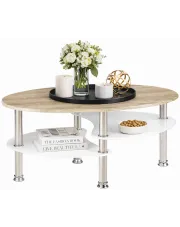 Owalna ława z półkami dąb sonoma - Stivi w sklepie Edinos.pl