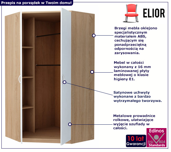Narożna szafa Dodi dąb sonoma+biały
