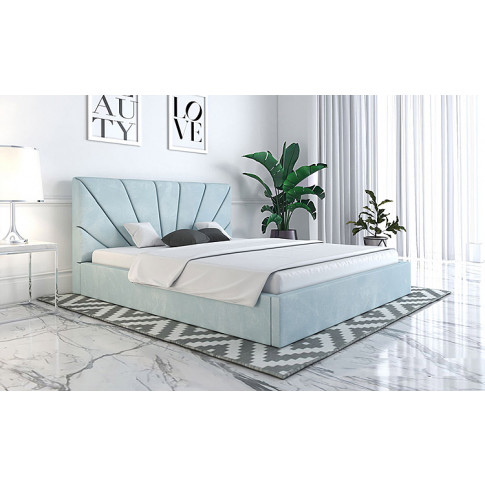 Wizualizacja aranżacji z niebieskim tapicerowanym łóżkiem Senti 2X