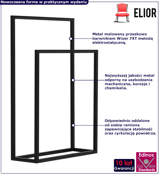 Metalowy czarny stojak na ręczniki Wolar 3X