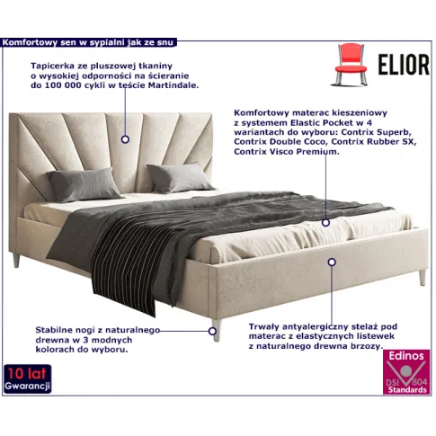 Kremowe tapicerowane łóżko 180x200 Marina