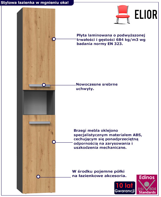 Infografika loftowego słupka łazienkowego Merimo 3X