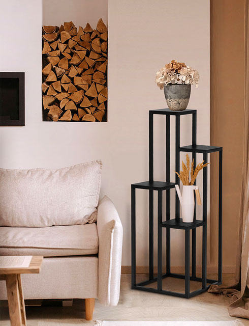 Czarny stojak na kwiaty w stylu industrialnym Nario 7X