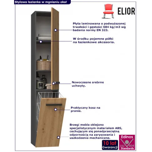 Infografika słupka łazienkowego z koszem merimo 6x