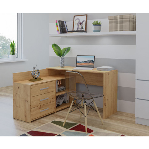 wizualizacja biurka narożnego z szufladami artisan aramis