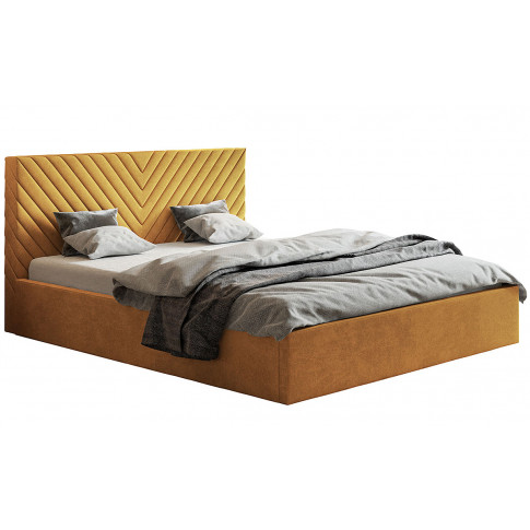 Musztardowe tapicerowane łóżko z zagłówkiem 160x200 Nuvell 3X