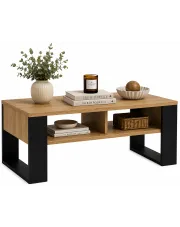 Minimalistyczna ława do narożnika dąb artisan + czarny - Renfi 5X w sklepie Edinos.pl