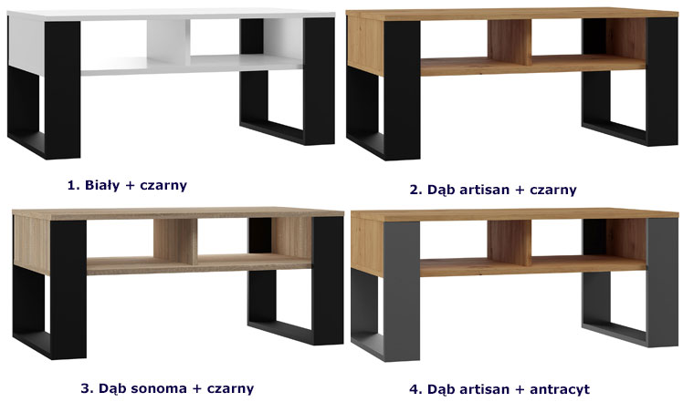 Kolory ławy kawowej z dzieloną półką Mesa 5X