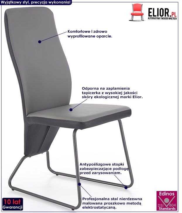 Szare krzesło kuchenne w nowoczesnym stylu Frenne