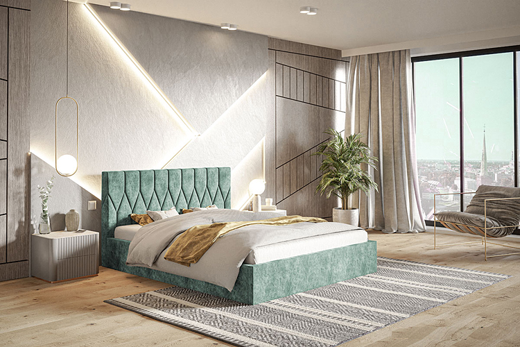 Aranżacja z tapicerowanym łóżkiem Mallon 4X