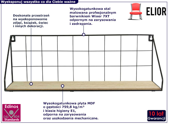 Nowoczesna czarna druciana półka ścienna Erna