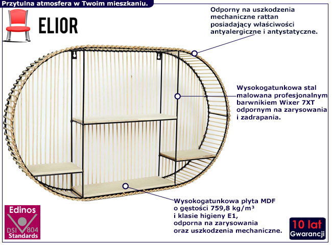 Owalna rattanowa półka ścienna Etnox 4X