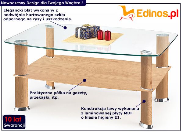 Szklany stolik kawowy do salonu dąb złoty Ally