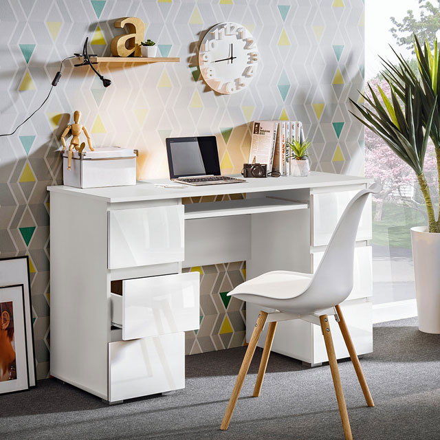 Białe eleganckie biurko z sześcioma szufladami Rapis 4X