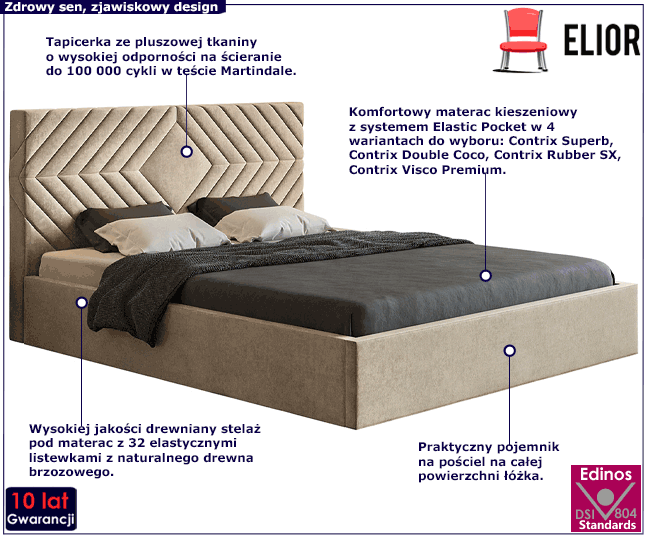 Tapicerowane łóżko z drewnianym stelażem 140x200 Clemont 3X