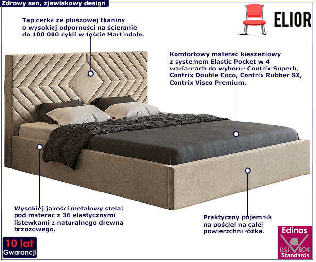 Tapicerowane łóżko z metalowym stelażem 140x200 Flawa 4X
