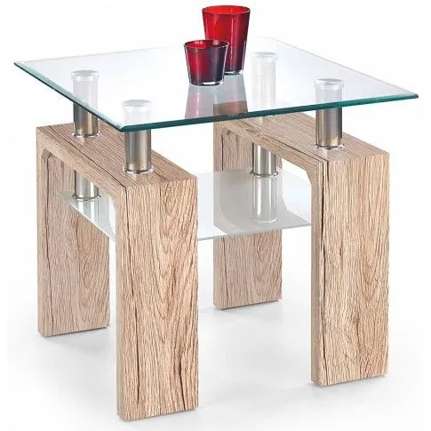 Zdjęcie produktu Kwadratowy stolik szklany Tamiza 2X - dąb san remo.