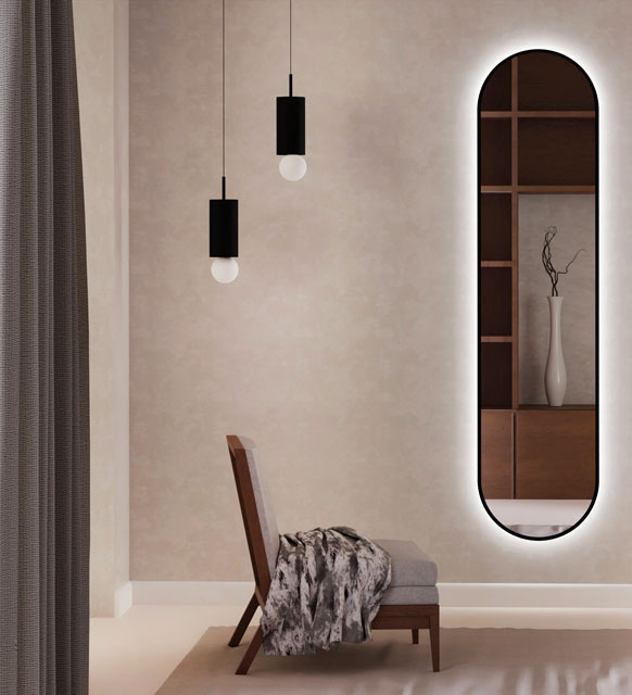 Wizualizacja czarnego industrialnego lustra led Evio 4X