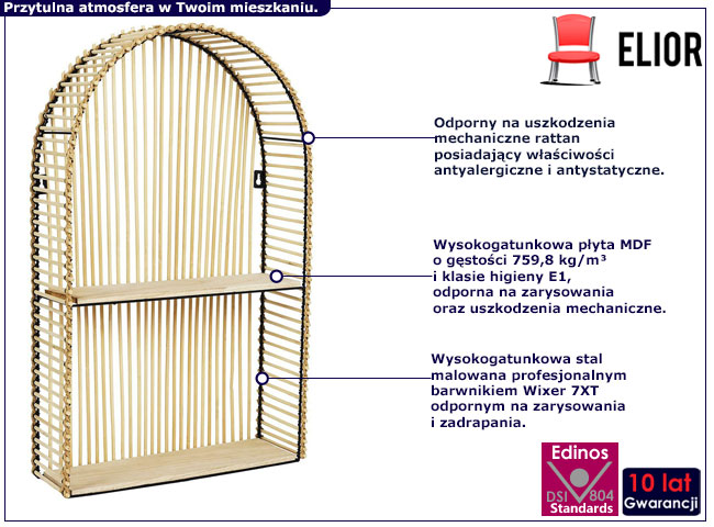 Owalna rattanowa półka ścienna Etnox 5X