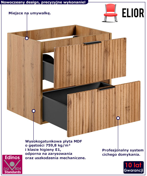 Szafka łazienkowa z szufladami Iconic 3X 60 cm dąb