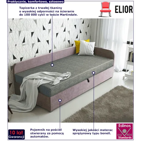 Młodzieżowe łóżko z pojemnikiem szary lila Zafir