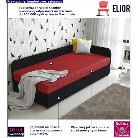 Młodzieżowe łóżko z pojemnikiem czarny czerwony Zafir