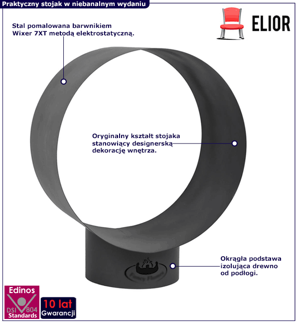 Czarny okrągły stojak na drzewo do kominka Biza