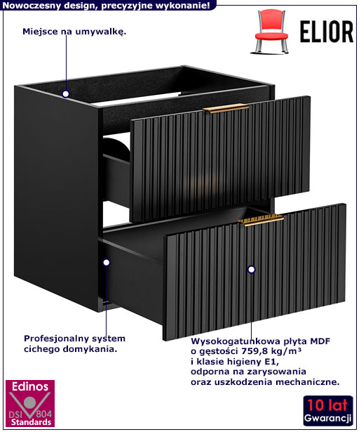 Czarna szafka łazienkowa z szufladami Iconic 3X 60 cm 