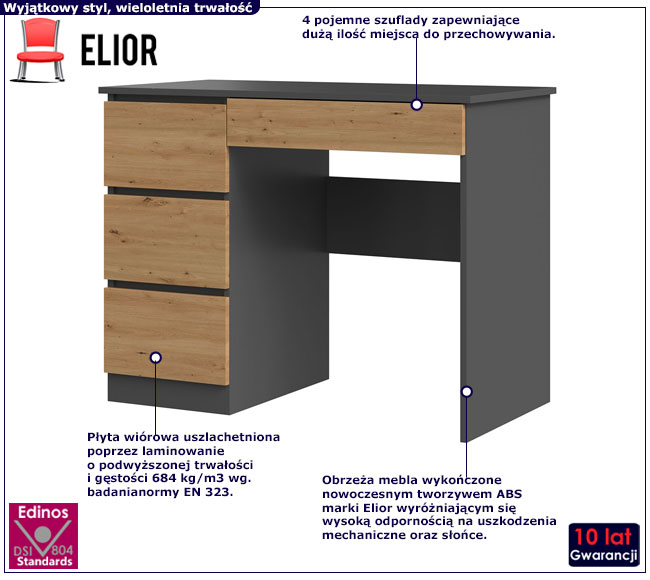 Biurko w kolorze dąb artisan antraacyt Oraso