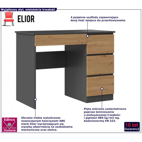 Skandynawskie biurko Oraso antracyt prawe