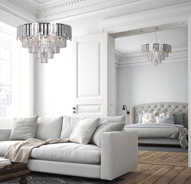 Okrągły srebrny żyrandol kryształowy S879-Tierse