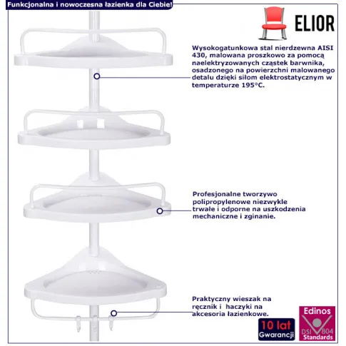 infografika białej teleskopowej półki łazienkowej regalu nossa 4x