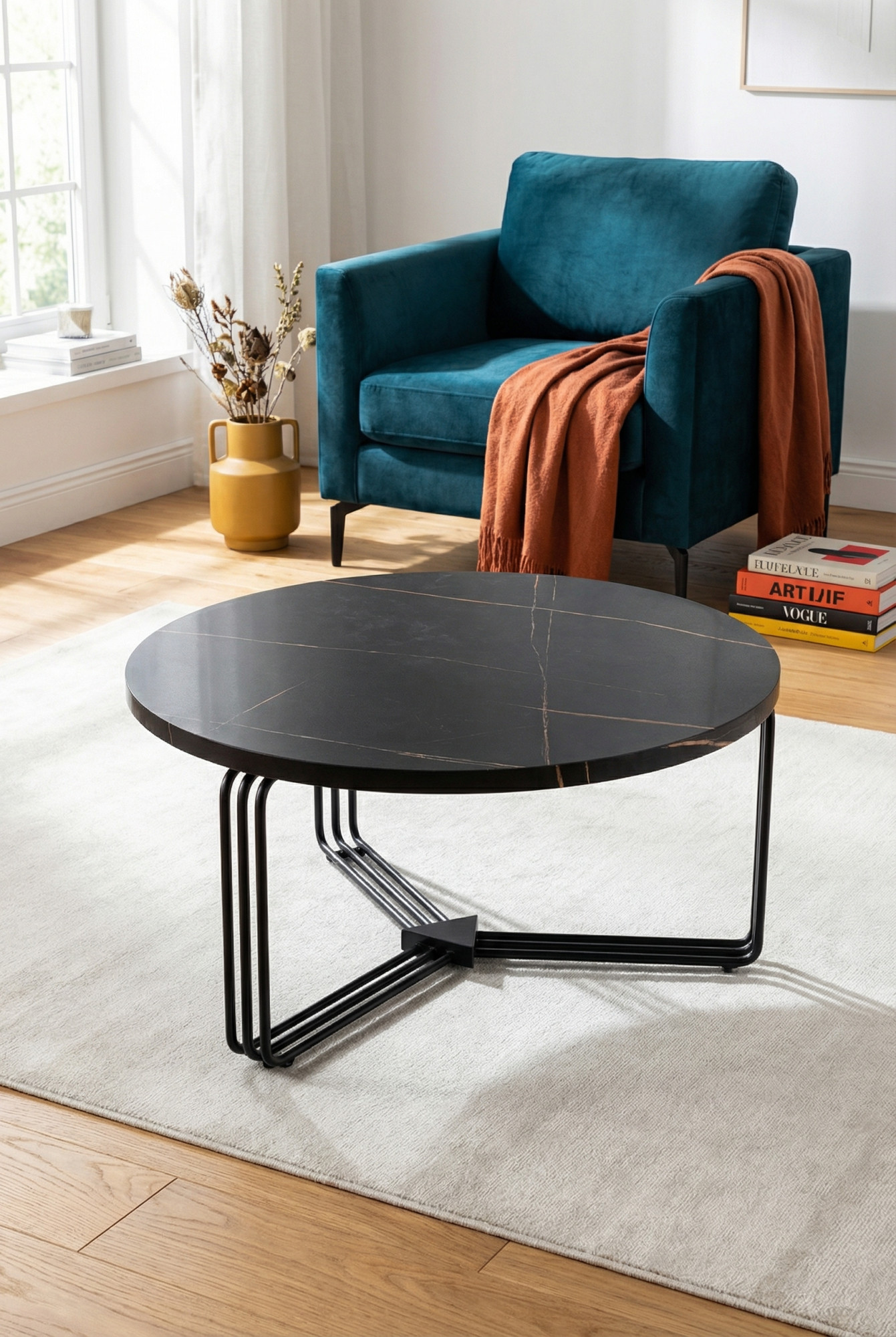 Aranżacja salonu z okrągłą ławą z marmurkowym wzorem - Avex 3X