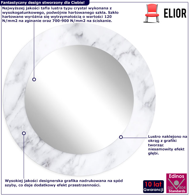 Infografika nowoczesnego lustra w marmurowej ramie Tutori 5X