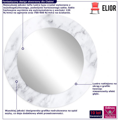 infografika designerskiego lustra łazienkowego marmur okrągłe tutori 5x