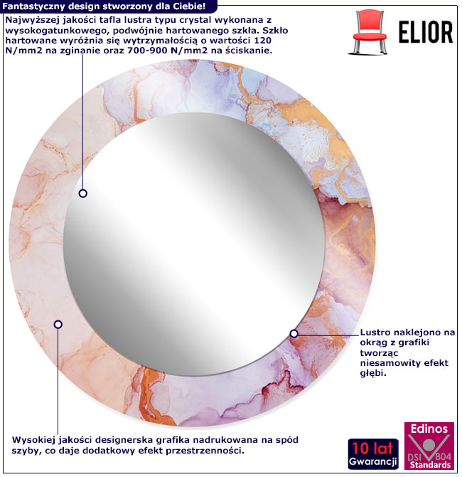 Infografika okrągłego lustra w różowej ramie Tutori 7X