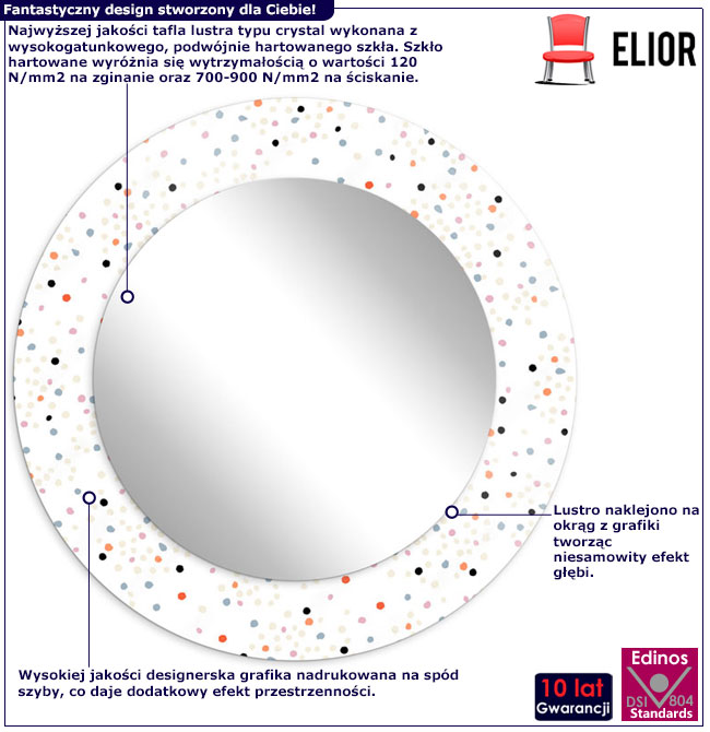 Infografika lustra łazienkowego w kropki Tutori 9X