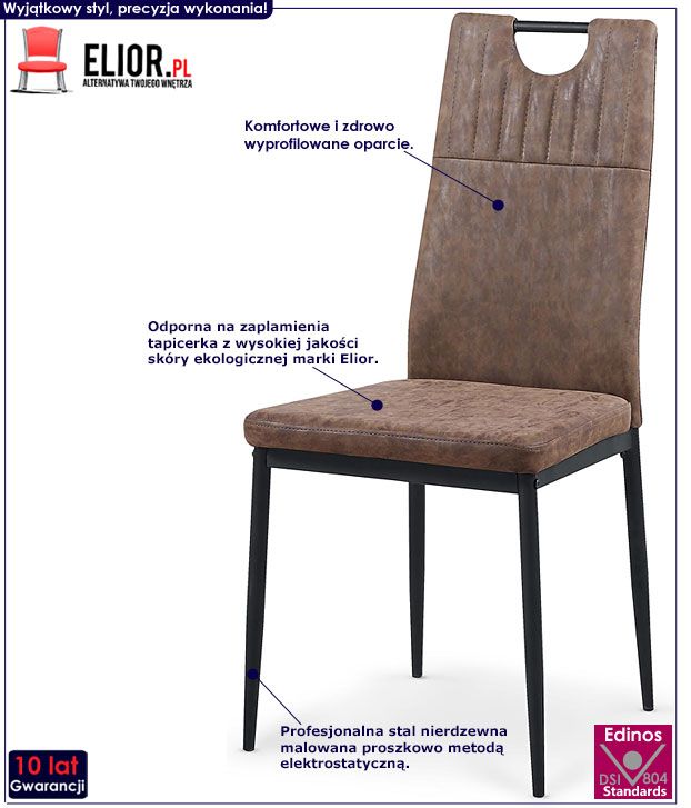 Brązowe krzesło loftowe do stołu Ofio