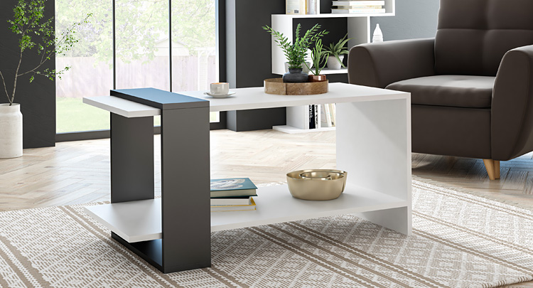 Wnętrze z ławą Preis biały + czarny