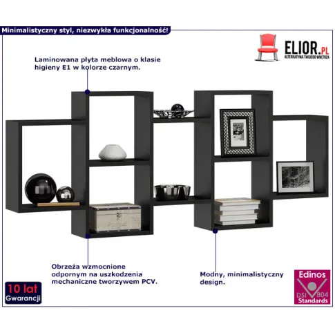 Czarna półka ścienna Lensa 3X