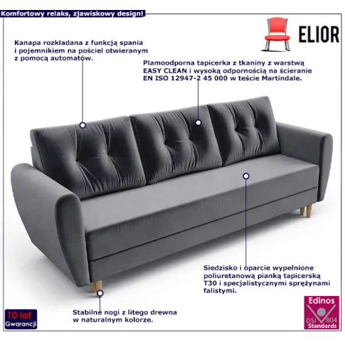 Kanapa rozkładana w kolorze szarym Castello 3X