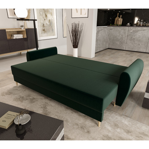aranżacja z zieloną rozłożoną sofą Castello 3X