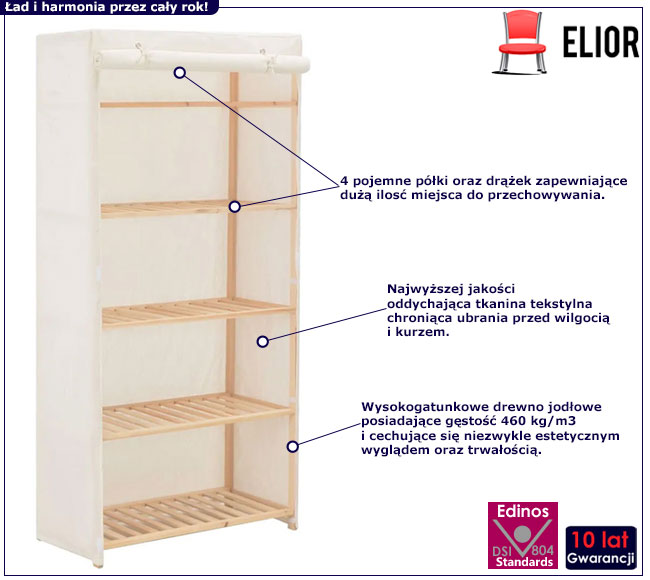 Biała szafa tekstylna do garderoby Gerom 