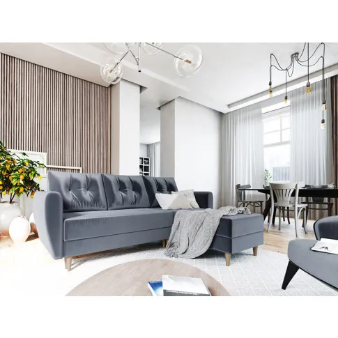 Wizualizacja aranżacji z popielatą narożną kanapą Castello 4X